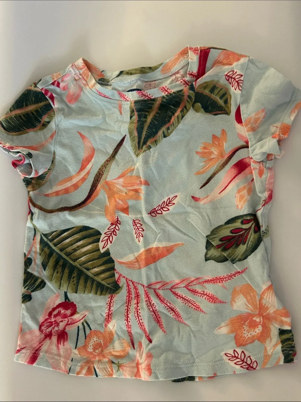 Old Navy Light Blue Tropical Floral Girls Tee